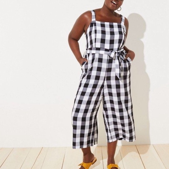 LOFT Pants - NWOT Loft Gingham smocked back belted jumpsuit